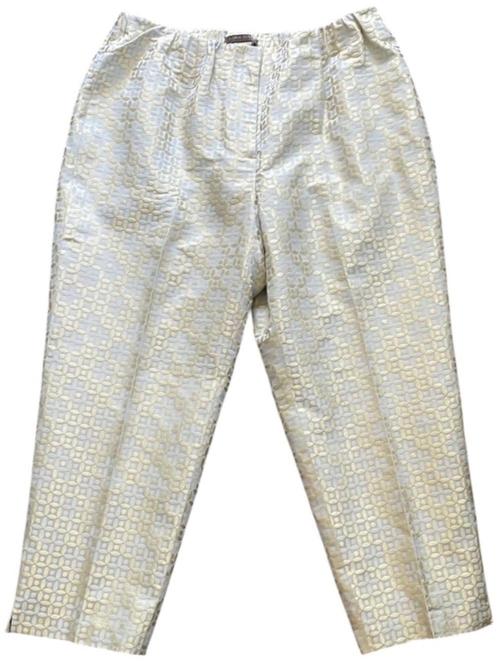 Sigrid Olsen Yellow/ Gray Geometric Brocade Tapered Silk Blend Pants 16w NWOT